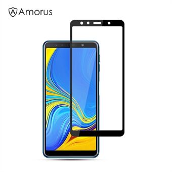 AMORUS Full Lim Härdat Glas Helskärmsskydd Anti-repor för Samsung Galaxy A7 (2018) - Svart