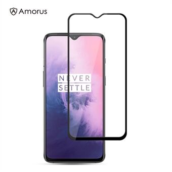 AMORUS Full Glue Silk Printing Tempered Glass Full Screen Protector for OnePlus 7/6T