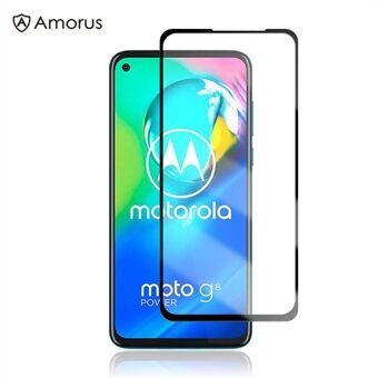 AMORUS Full Glue Silk Printing Tempered Glass Full Screen Protector for Motorola Moto G8 Power