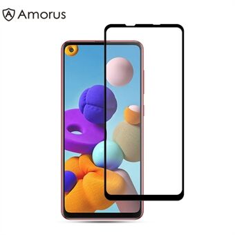 AMORUS Full Glue Full Cover Silk Printing Tempered Glass  Screen Film for Samsung Galaxy A21s - Black