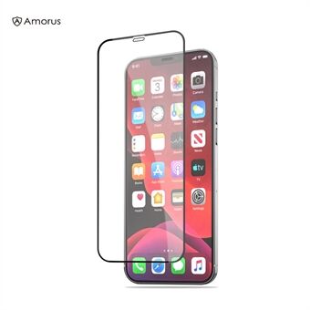 AMORUS Full Glue Full Size Silk Printing Tempered Glass Screen Protective Film for iPhone 12 Pro Max 