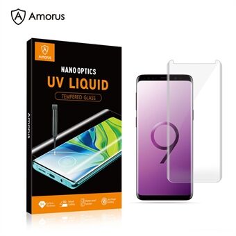 AMORUS 3D Curved Full Cover [UV Light Irradiation] Tempered Glass Screen Protector (Full Glue) for Samsung Galaxy S9