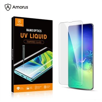 AMORUS 3D Curved UV Film [UV Light Irradiation] Tempered Glass Full Screen Film for Samsung Galaxy S10