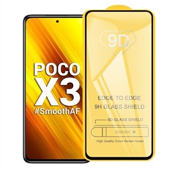 9D krökt helskärmshärdat glas skärmskyddsfilm (sidolim) för Xiaomi Poco X3 / Poco X3 NFC