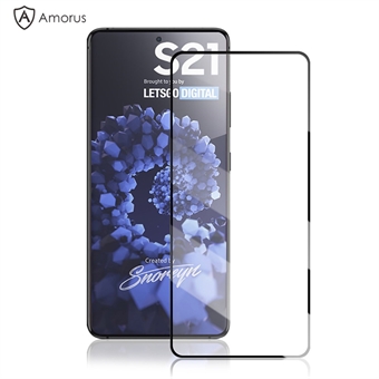 AMORUS Full Glue Silk Printing Full Size Ultra Clear Tempered Glass Screen Protector for Samsung Galaxy S21 5G
