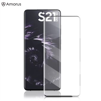AMORUS Full Screen Coverage 3D Curved Tempered Glass Screen Protector [Side Glue] for Samsung Galaxy S21 Ultra 5G