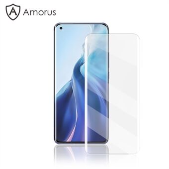 AMORUS Ultra Clear Full Coverage 3D Curved Screen Design UV Liquid Tempered Glass Screen Protector [Full Glue] for Xiaomi Mi 11