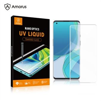 AMORUS Ultra Clear Full Coverage 3D Curved Screen Design UV Liquid Tempered Glass Screen Protector for OnePlus 9 Pro