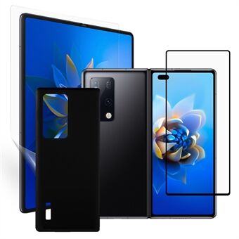 HD-skärmskydd i härdat glas + helt lim genomskinlig TPU-film + 3D varmböjande sidolim Härdat glas telefonbakskydd för Huawei Mate X2
