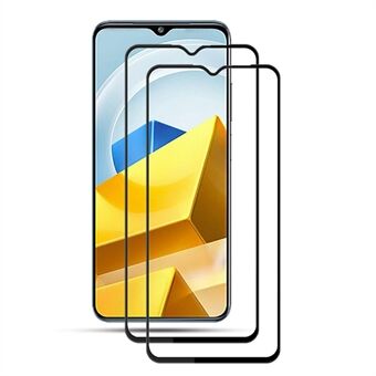 AMORUS 2st/set För Xiaomi Poco M5 4G Ultra Clear Anti-fingeravtryck Helskärmsskydd Helt lim Sekundärhärdande Silke Utskrift Härdat glasfilm - Svart