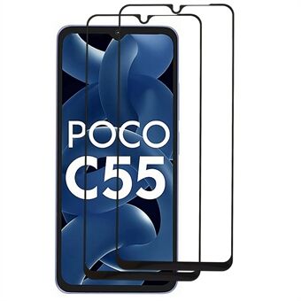 2 st/pack heltäckande skärmskydd för Xiaomi Poco C55 4G, silketryck svart Edge härdat glas klarfilm