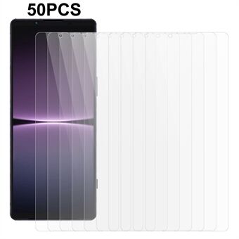 50 st för Sony Xperia 1 V härdat glas 2,5D Arc skärmskydd 0,3 mm anti-damm telefon skärmfilm