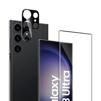 För Samsung Galaxy S23 Ultra helskärmsskydd 3D krökt sidolim Anti Scratch härdat glasfilm med linsfilm