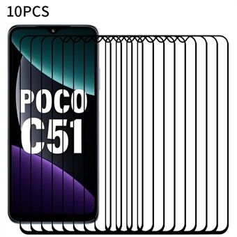 RURIHAI 10 st helkåpa skärmskydd för Xiaomi Poco C51 4G, hög aluminium-kiselglas sekundär härdning 0,26 mm klar film