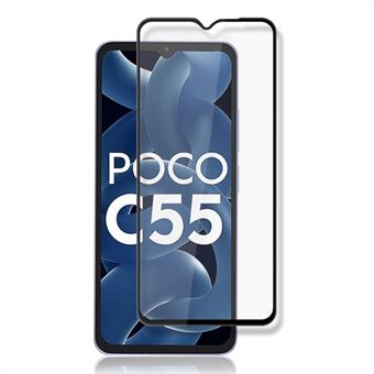 AMORUS För Xiaomi Poco C55 4G Härdat glas Silke Printing Telefon Skärmskydd Heltäckande Heltäckande limfilm - Svart