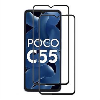 AMORUS 2st för Xiaomi Poco C55 4G härdat glasfilm Silketryck helt lim Phone helskärmsskydd - svart