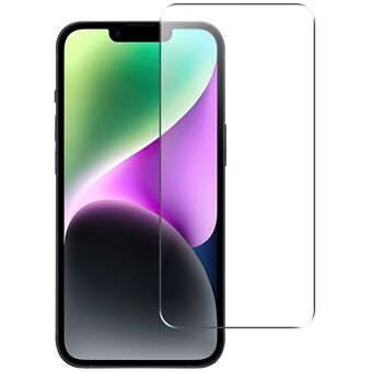 För iPhone 15 Super tunn design härdat glasfilm Dammtät 2.5D Arc Edge telefonskärmskydd