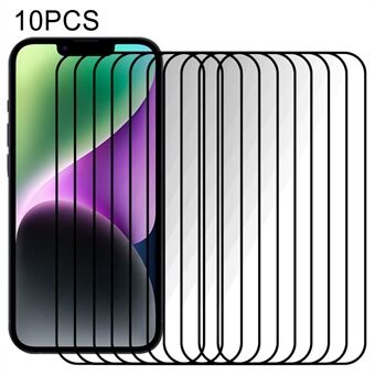 10 st telefon helskärmsskydd för iPhone 15, härdat glas silketryck svart Edge hel limfilm