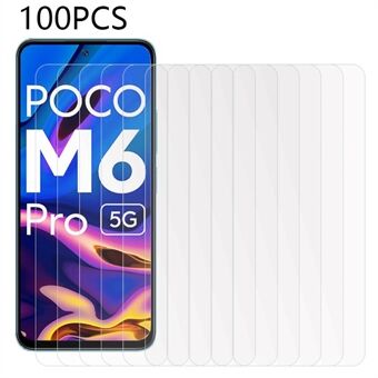 100 st för Xiaomi Poco M6 Pro 5G telefon härdat glasfilm HD Transparent skärmskydd