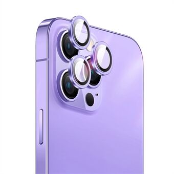 USAMS US-BH818 1 Set Kameralinsskydd för iPhone 14 Pro, Anti-Rap Scratch Härdat Glas Glas Aluminiumlegering Ring - Mörklila