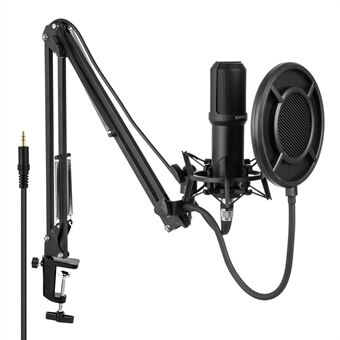 YANMAI Q10 3,5 mm Professionell Studioinspelning Sång Sändningsmikrofon med fäste Shock Mount Pop Filter Kit