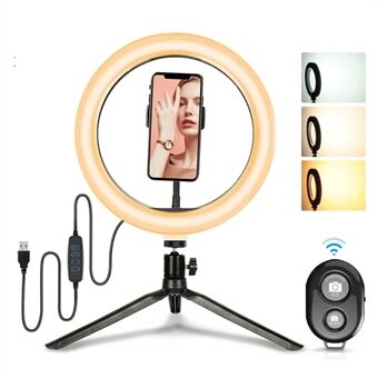 10-tum 120-LED USB-driven selfie- Ring + bordstativ + fjärravtryckare för livesändning av videoinspelning