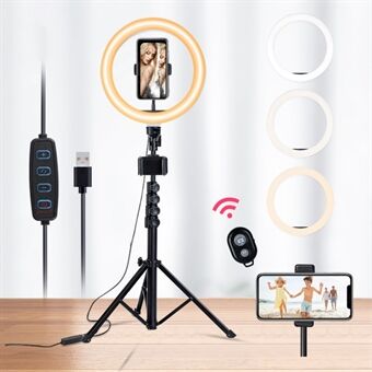 10-tum LED- Ring med 1,6 m stativfjärrkontroll slutare Telefonförlängningsklämma för Live Broadcast Makeup Selfie