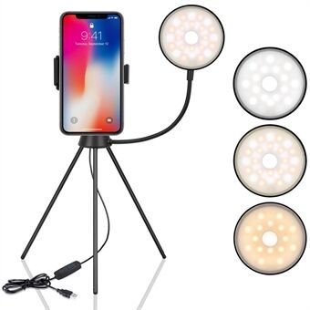 NS-08 LED- Ring med stativ Telefonklämma Dimbar Selfie Fill Lamp Skönhetsfotograferingsljus för livestream