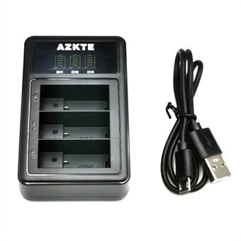 AZKTE AT1262 3-slots batteriladdare Actionkamera Batteriladdningsdocka med LCD-skärm för GoPro Hero 10/9