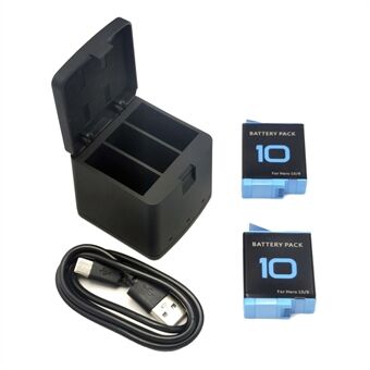 AT1273 3-kanals USB-laddningsstation med 2 batterier för GoPro Hero 9/10 actionkamera