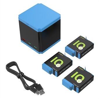 SHEINGKA för GoPro Hero 10/9 Multi-skydd snabbladdare (3 batterier+1 typ-C-kabel+1 lagringsladdningsbox)