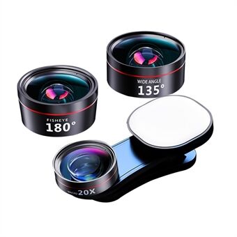 XIAOTIAN Mobiltelefonlins Professionell fotograferingslins Extern HD-kamerafyllningsljus + Ultra-klart linsset med ultravidvinkel + makro + fisköga