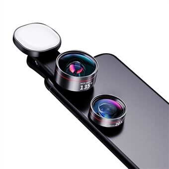 XIAOTIAN Professionell mobiltelefonlins extern HD-kameralins Ultra-klar linsset med ultravidvinkel, makro, fyllningsljus