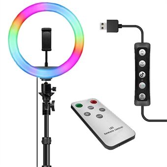 JY260Z 10 tum justerbar RGB- Ring Selfie-ljus Roterande videofyllningsljus med telefonklämma för livestream-fotografering (utan stativ)
