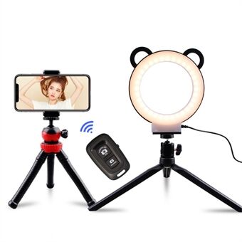 6-tum tecknad Panda-design USB- Ring 3 lägen Livestreaming fotografilampa med Bluetooth-fjärrkontroll och 2 stativ
