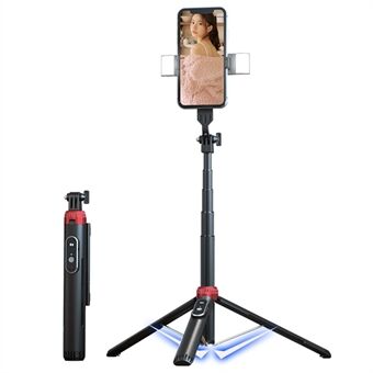 P160D-2 1,6 m utdragbart Selfie Stick Stabil Stand med dubbla påfyllningslampor och trådlös Bluetooth-fjärrkontroll