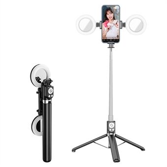 R13DS 1,3 m förlängningsbar Selfie Stick trådlös Bluetooth-fjärrkontroll Bärbart Stand med fyllningsljus och spegel - svart