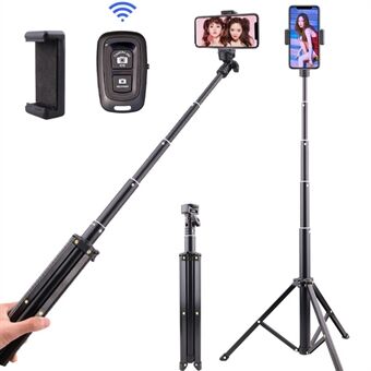 T9 5-sektion 140 cm Teleskopisk Selfie Stick Telefonhållare Live Streaming Stand med telefonklämma + Bluetooth-fjärrkontroll + förvaringsväska