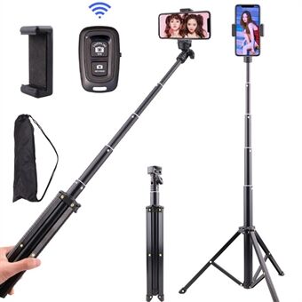T9 Låsspänne Design Infällbar 1,6 m Selfie Stick Stand Telefonhållare Videoinspelningsställ med telefonklämma + Bluetooth-fjärrkontroll + förvaringsväska