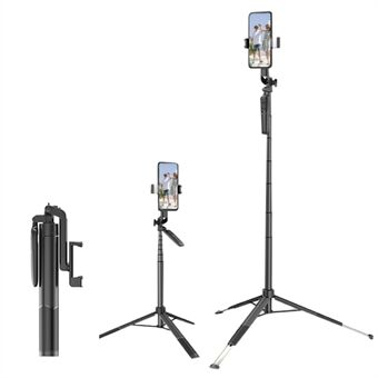 A66 1,6 m förlängbart Stand Portabelt telefonställ Stand Selfie Stick-stativ med fyllningslampa och trådlös fjärrkontroll för iPhone och Android