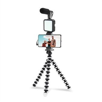 KIT-03LM Mobiltelefonfotografering Livestreaming Tillbehör Set Video Fill Ljus Mikrofon Flexibelt stativ