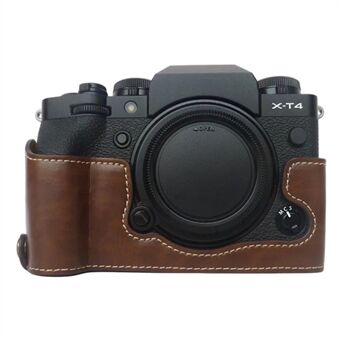 För Fujifilm X-T4 digitalkamera PU läder skyddande bottenfodral Anti Scratch halvkroppsskydd med batteriöppning