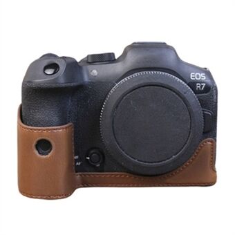 För Canon EOS R7 Digitalkamera Bottenfodral PU-läder Halvkroppsskydd med batteriöppningsdesign