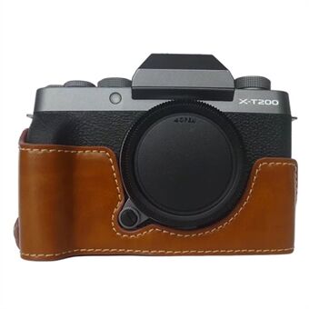 För Fujifilm X-T200 digitalkamera skyddande bottenfodral Anti- Scratch PU-läder halvkroppsskydd med batteriöppning