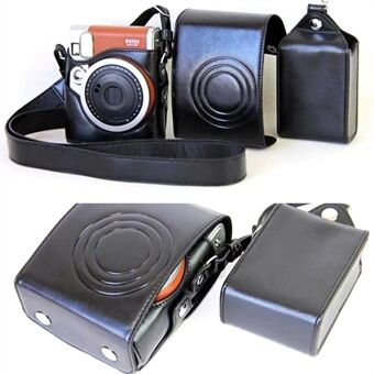 För Fujifilm Instax Mini 90 Syntetläder Kameraväska Skyddsfodral med filmfodral och nackrem