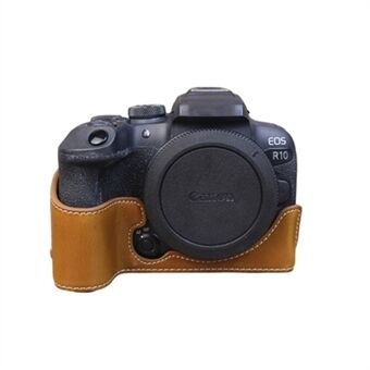 För Canon EOS R10 PU Läder Anti- Scratch kamera Bottenkåpa Stor öppningsdesign Skyddande halvkroppsfodral - Brun