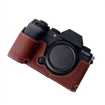 Halvfodral i äkta läder för Fujifilm X-S10 kamera, Scratch skyddskåpa med batteriöppning