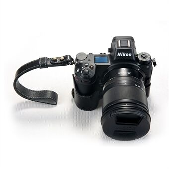 För Nikon Z7 äkta läder halvbotten kameraskyddsfodral med rem