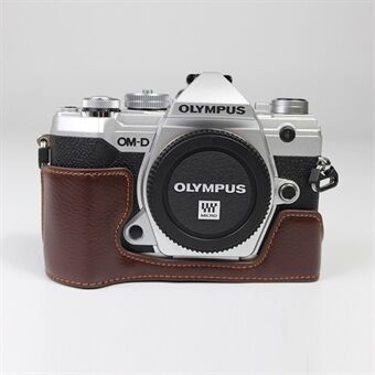 Äkta läder halvbotten kamera skyddsväska för Olympus E-M5 Mark III