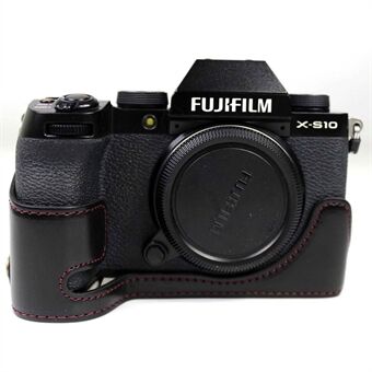 PU-läderkamera halvfodral bottenkåpa med batteriöppning för Fujifilm X-S10